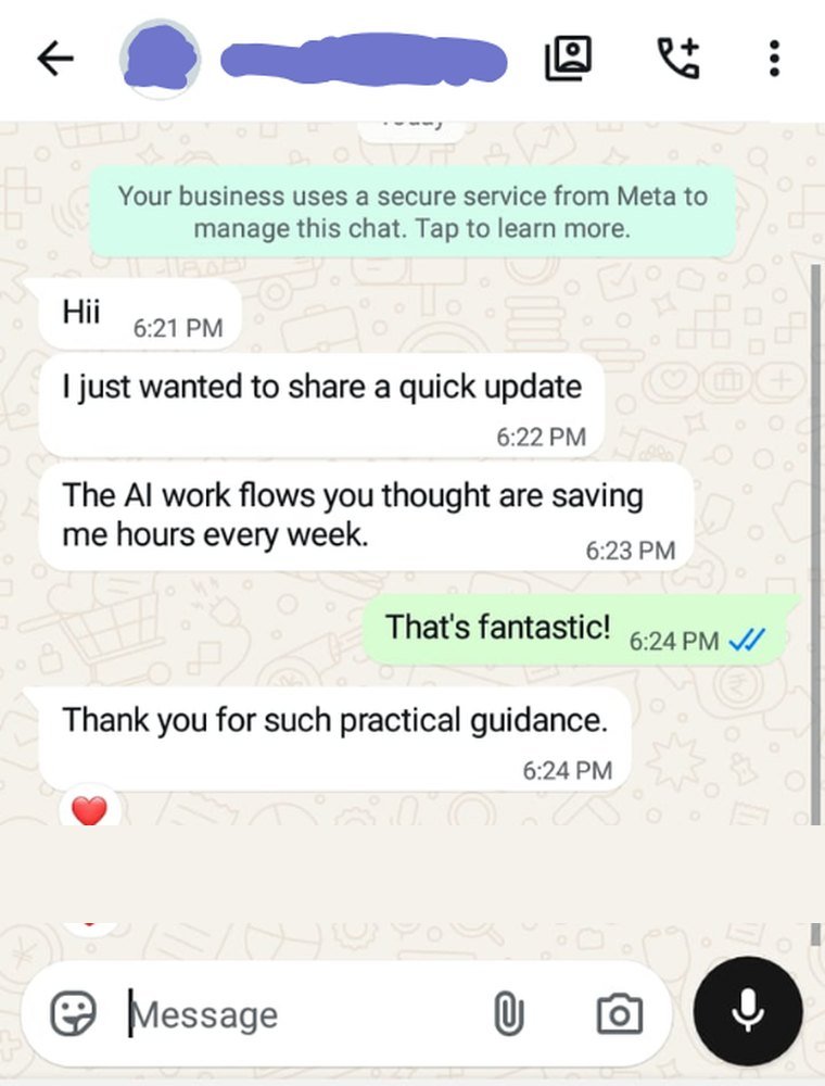 WhatsApp feedback from a workshop participant