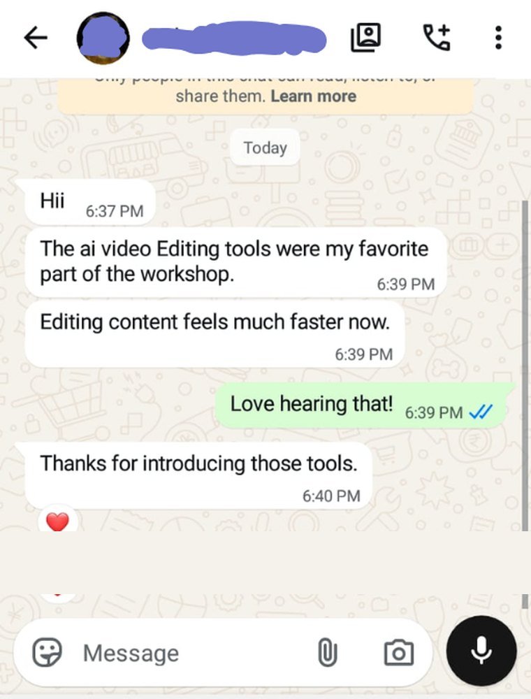 WhatsApp feedback from a workshop participant