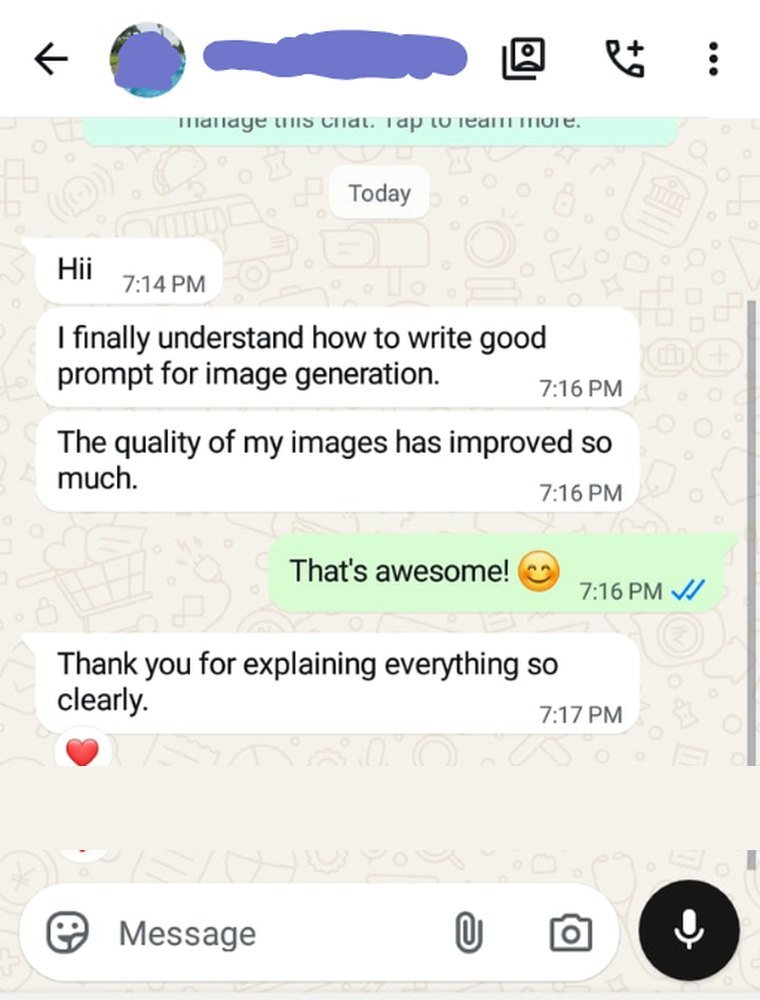 WhatsApp feedback from a workshop participant